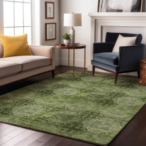 HomeRoots 10' X 14' Olive Green Floral Medallion Area Rug – Washable, UV-Protected, Perfect for Busy Homes! 648940