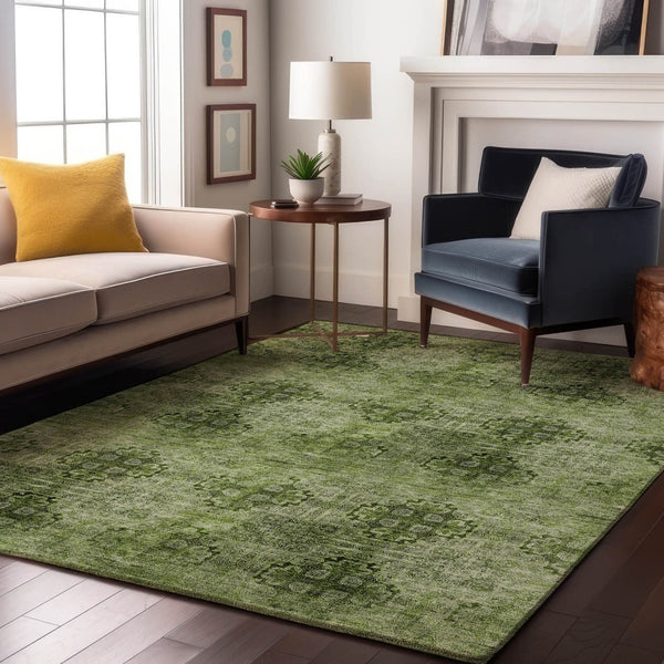 HomeRoots 10' X 14' Olive Green Floral Medallion Area Rug – Washable, UV-Protected, Perfect for Busy Homes! 648940