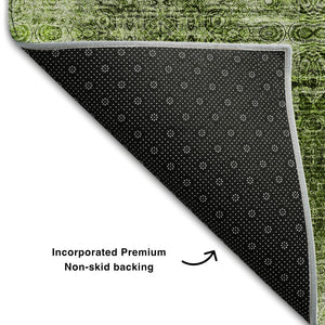 HomeRoots 10' X 14' Olive Green Floral Medallion Area Rug – Washable, UV-Protected, Perfect for Busy Homes! 648940