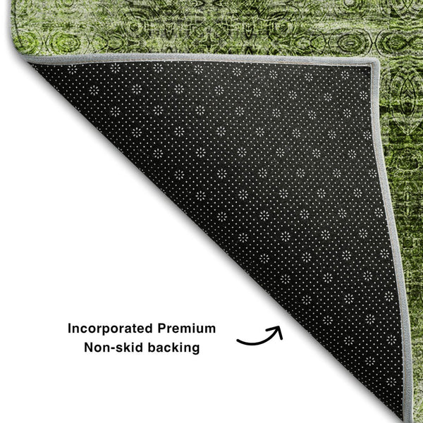 HomeRoots 10' X 14' Olive Green Floral Medallion Area Rug – Washable, UV-Protected, Perfect for Busy Homes! 648940