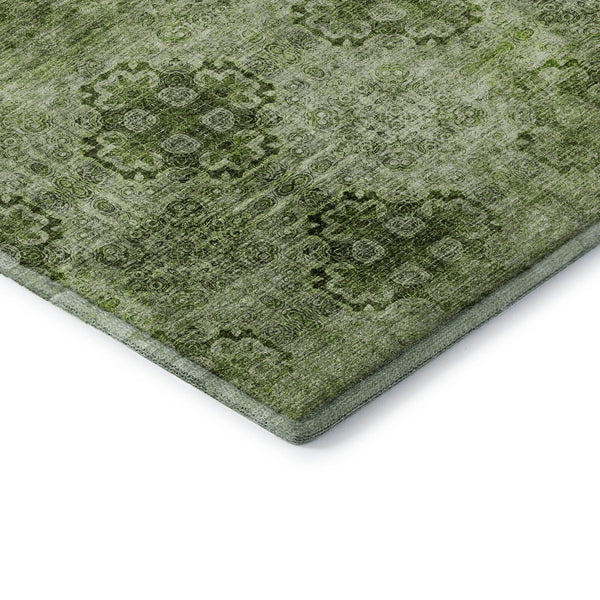 HomeRoots 10' X 14' Olive Green Floral Medallion Area Rug – Washable, UV-Protected, Perfect for Busy Homes! 648940