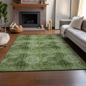 HomeRoots 10' X 14' Olive Green Floral Medallion Area Rug – Washable, UV-Protected, Perfect for Busy Homes! 648940