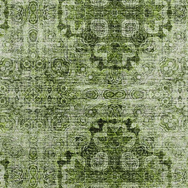 HomeRoots 10' X 14' Olive Green Floral Medallion Area Rug – Washable, UV-Protected, Perfect for Busy Homes! 648940