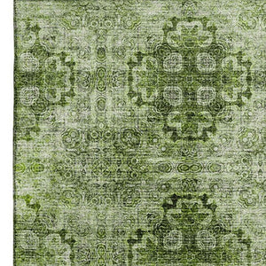 HomeRoots 10' X 14' Olive Green Floral Medallion Area Rug – Washable, UV-Protected, Perfect for Busy Homes! 648940