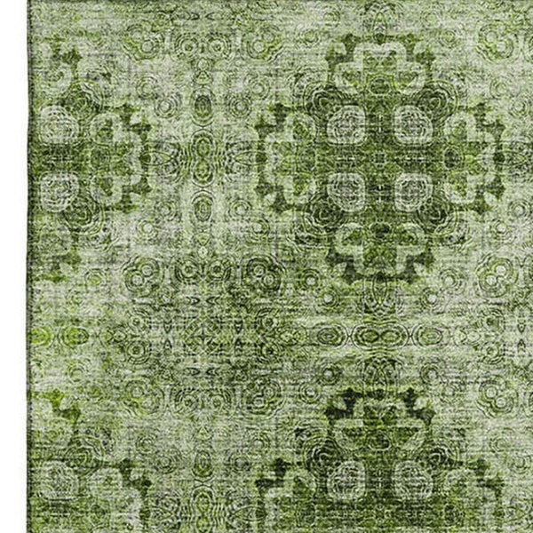 HomeRoots 10' X 14' Olive Green Floral Medallion Area Rug – Washable, UV-Protected, Perfect for Busy Homes! 648940