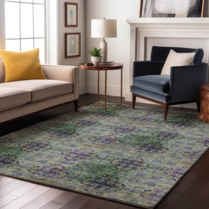 HomeRoots 5' X 8' Elegant Purple Green Ivory Floral Medallion Washable Area Rug with UV Protection for Homes 648942