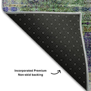 HomeRoots 5' X 8' Elegant Purple Green Ivory Floral Medallion Washable Area Rug with UV Protection for Homes 648942