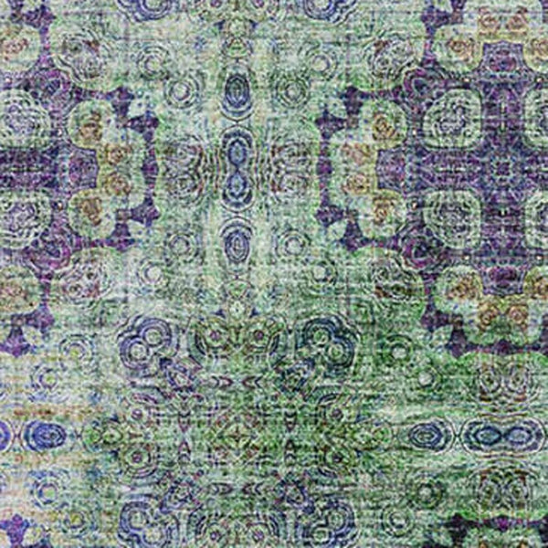 HomeRoots 5' X 8' Elegant Purple Green Ivory Floral Medallion Washable Area Rug with UV Protection for Homes 648942