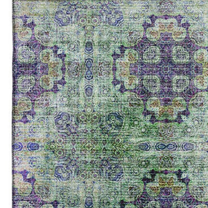 HomeRoots 5' X 8' Elegant Purple Green Ivory Floral Medallion Washable Area Rug with UV Protection for Homes 648942