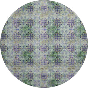 HomeRoots 8' Floral Medallion Round Rug in Purple, Green & Ivory - Washable, UV Protected & Stain Resistant! 648943