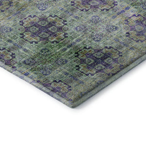 HomeRoots 8' Floral Medallion Round Rug in Purple, Green & Ivory - Washable, UV Protected & Stain Resistant! 648943