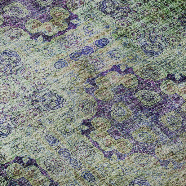HomeRoots 8' Floral Medallion Round Rug in Purple, Green & Ivory - Washable, UV Protected & Stain Resistant! 648943
