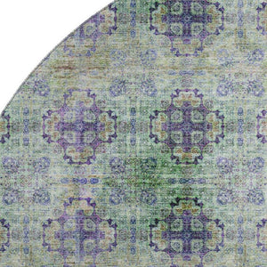 HomeRoots 8' Floral Medallion Round Rug in Purple, Green & Ivory - Washable, UV Protected & Stain Resistant! 648943