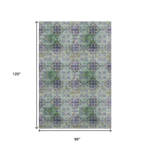 HomeRoots 8' X 10' Floral Medallion Area Rug in Purple, Green & Ivory - Washable, UV Protected & Stain Resistant 648944