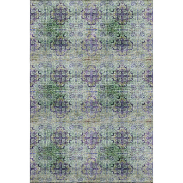 HomeRoots 8' X 10' Floral Medallion Area Rug in Purple, Green & Ivory - Washable, UV Protected & Stain Resistant 648944