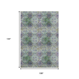 HomeRoots 9' X 12' Elegant Floral Medallion Area Rug - Purple, Green, Ivory - Washable & UV-Resistant Design 648945