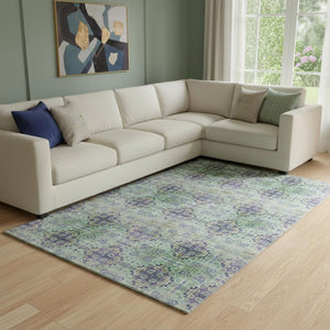 HomeRoots 9' X 12' Elegant Floral Medallion Area Rug - Purple, Green, Ivory - Washable & UV-Resistant Design 648945