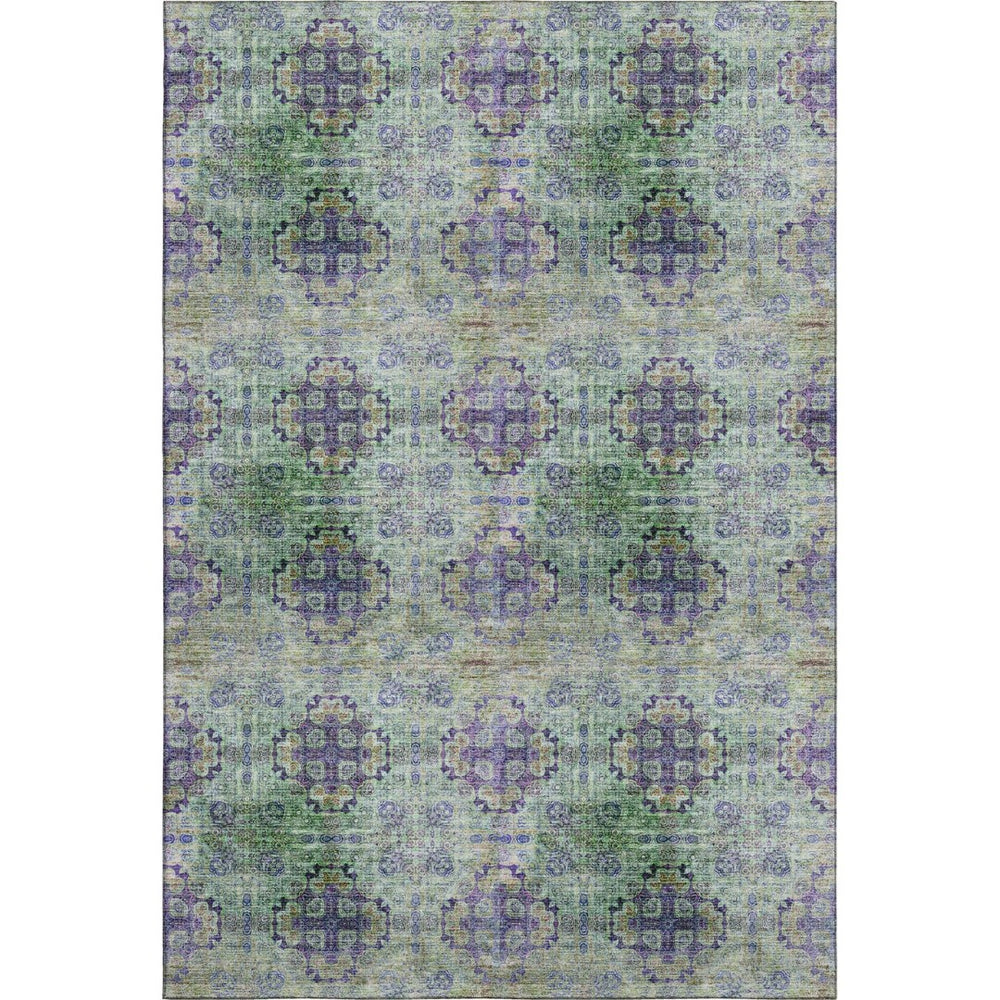 HomeRoots 10' X 14' Floral Medallion Area Rug in Purple, Green & Ivory – Washable, UV-Protected, Durable Style 648946