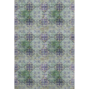 HomeRoots 10' X 14' Floral Medallion Area Rug in Purple, Green & Ivory – Washable, UV-Protected, Durable Style 648946