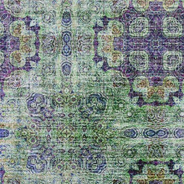 HomeRoots 10' X 14' Floral Medallion Area Rug in Purple, Green & Ivory – Washable, UV-Protected, Durable Style 648946