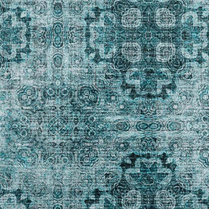 HomeRoots 5' X 8' Teal and Ivory Floral Medallion Area Rug – Stain Resistant, UV Protected, Easy Care Decor 648954
