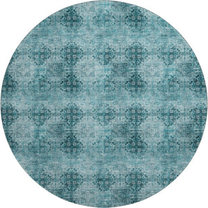 HomeRoots 8' Teal and Ivory Floral Medallion Round Rug - Washable, UV-Protected, Stain-Resistant Style for Homes 648955