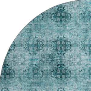 HomeRoots 8' Teal and Ivory Floral Medallion Round Rug - Washable, UV-Protected, Stain-Resistant Style for Homes 648955