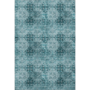 HomeRoots 9' X 12' Teal Floral Medallion Area Rug - Durable, Washable, UV Protected for Family Homes & Style 648957