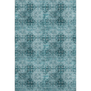 HomeRoots 10' X 14' Teal and Ivory Floral Medallion Washable Area Rug - Stain Resistant & UV Protected Decor 648958