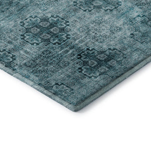 HomeRoots 10' X 14' Teal and Ivory Floral Medallion Washable Area Rug - Stain Resistant & UV Protected Decor 648958
