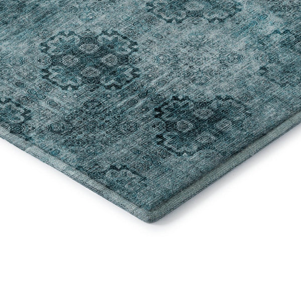HomeRoots 10' X 14' Teal and Ivory Floral Medallion Washable Area Rug - Stain Resistant & UV Protected Decor 648958