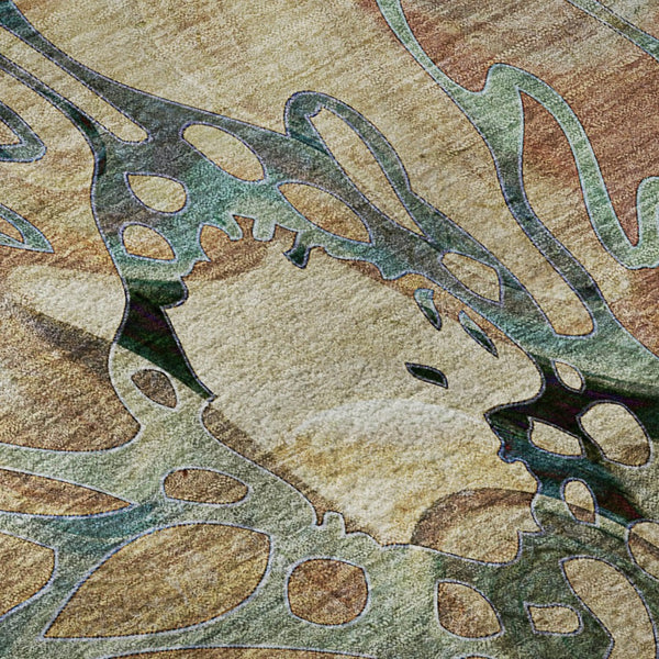 HomeRoots 8' Beige Blue Purple Floral Washable Round Rug - UV Protected, Stain Resistant & Durable for Homes 648961