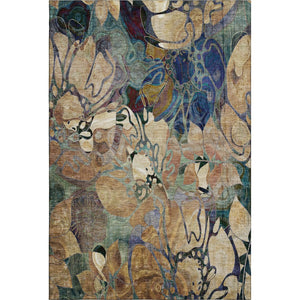 HomeRoots 9' X 12' Floral Area Rug in Beige, Blue & Purple – Washable, Stain-Resistant, UV Protected Design! 648963