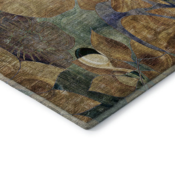HomeRoots 9' X 12' Floral Area Rug in Beige, Blue & Purple – Washable, Stain-Resistant, UV Protected Design! 648963