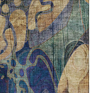 HomeRoots 10' Transitional Floral Area Rug in Beige, Blue & Purple - Washable, UV Protected, Durable Design 648964