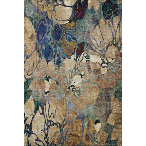 HomeRoots 10' Transitional Floral Area Rug in Beige, Blue & Purple - Washable, UV Protected, Durable Design 648964