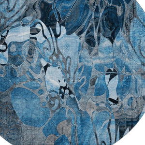 HomeRoots 8' Blue Floral Washable Round Rug with UV Protection - Durable, Soft & Stain-Resistant for Homes 648967