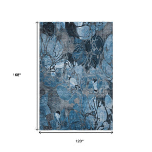 HomeRoots 10' Blue Ivory and Gray Floral Washable Area Rug - Durable, UV-Protected, Pet-Friendly Design! 648970