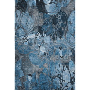 HomeRoots 10' Blue Ivory and Gray Floral Washable Area Rug - Durable, UV-Protected, Pet-Friendly Design! 648970
