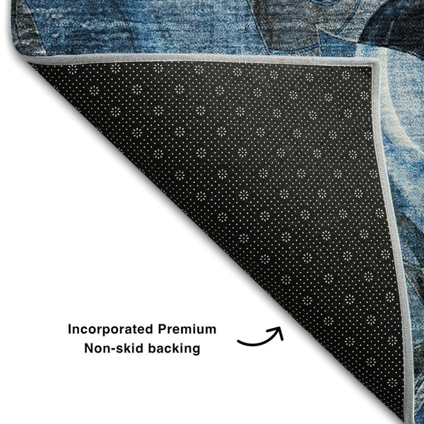 HomeRoots 10' Blue Ivory and Gray Floral Washable Area Rug - Durable, UV-Protected, Pet-Friendly Design! 648970