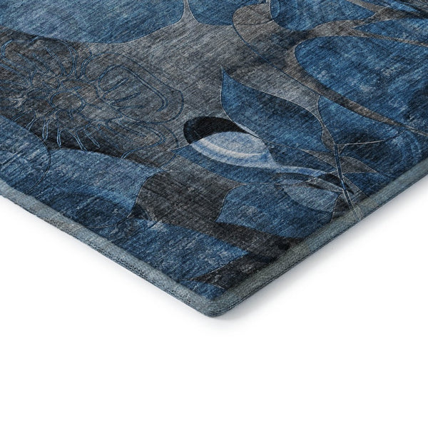 HomeRoots 10' Blue Ivory and Gray Floral Washable Area Rug - Durable, UV-Protected, Pet-Friendly Design! 648970