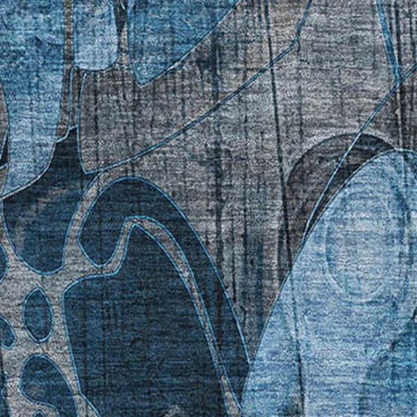HomeRoots 10' Blue Ivory and Gray Floral Washable Area Rug - Durable, UV-Protected, Pet-Friendly Design! 648970
