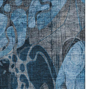 HomeRoots 10' Blue Ivory and Gray Floral Washable Area Rug - Durable, UV-Protected, Pet-Friendly Design! 648970