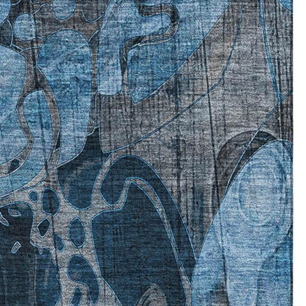 HomeRoots 10' Blue Ivory and Gray Floral Washable Area Rug - Durable, UV-Protected, Pet-Friendly Design! 648970