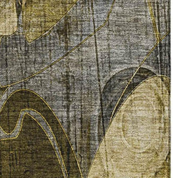 HomeRoots 5' X 8' Floral Area Rug in Brown, Beige & Gold - Washable, UV-Protected, Perfect for Homes with Pets! 648972
