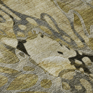 HomeRoots 8' Elegant Brown Beige Gold Floral Washable Round Rug with UV Protection for Modern Living Spaces 648973