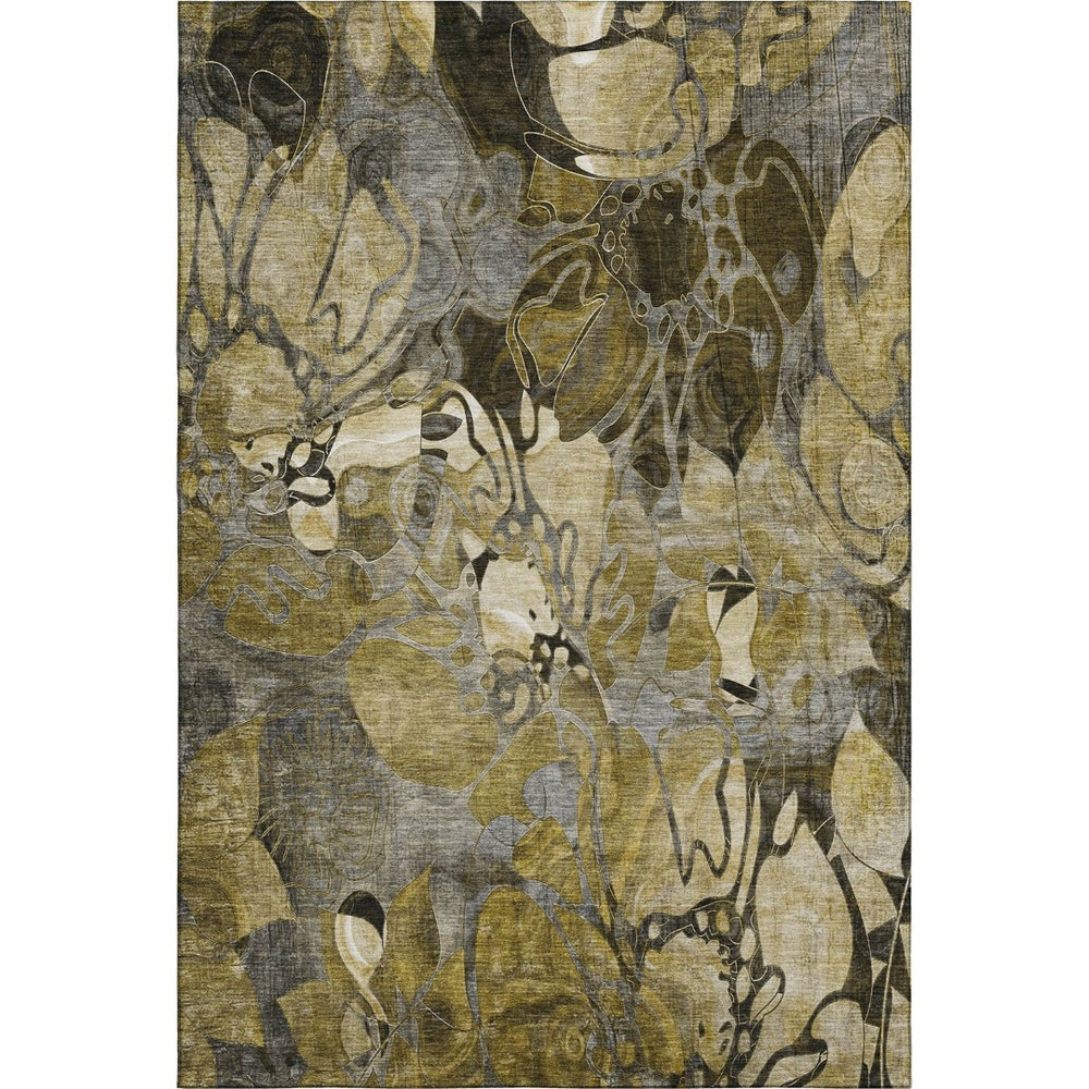 HomeRoots 8' X 10' Brown Beige Gold Floral Area Rug - Washable, UV-Protected, Stain-Resistant, Family-Friendly 648974