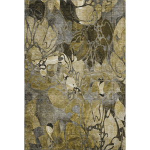 HomeRoots 9' X 12' Elegant Brown Beige & Gold Floral Washable Area Rug with UV Protection for High-Traffic Areas 648975