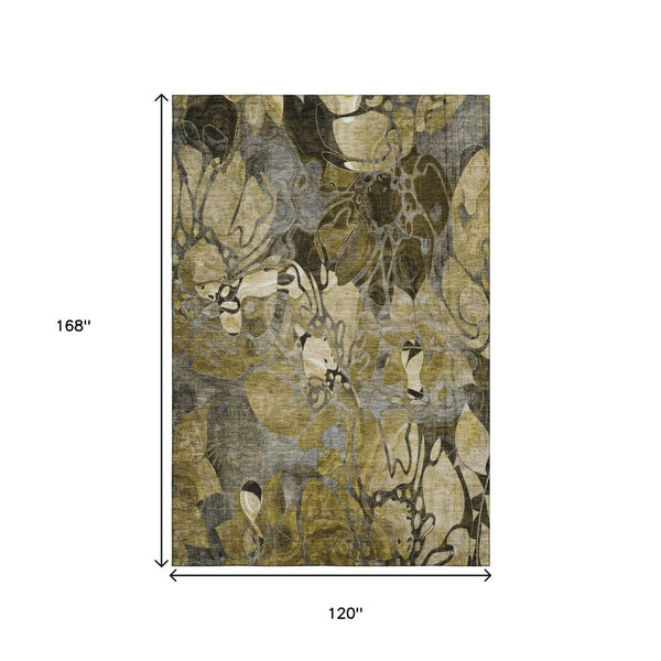 HomeRoots 10' X 14' Elegant Floral Area Rug - Washable, UV-Protected, Durable Design for Family Living Spaces 648976