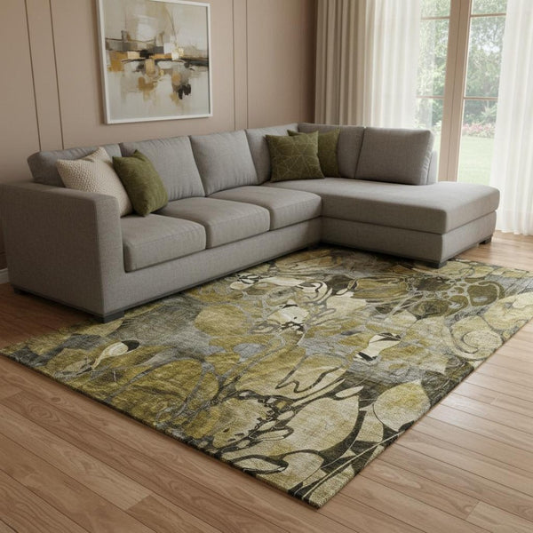 HomeRoots 10' X 14' Elegant Floral Area Rug - Washable, UV-Protected, Durable Design for Family Living Spaces 648976